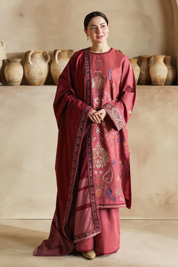 DHANAK EMBROIDERED SHIRT WITH TWILL PRINTED SHAWL AND TROUSER A133