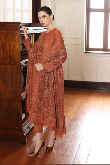 DHANAK 3PC EMBROIDERED DRESS EMBROIDERED SHAWL A06