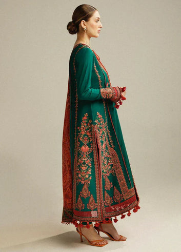 EMBROIDERED 3PC DHANAK DRESS WITH PRINTED DHANAK SHAWL A140