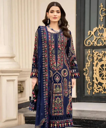DHANAK 3PC EMBROIDERED DRESS EMBROIDERED SHAWL A80
